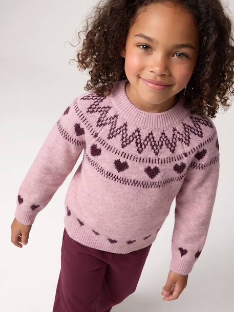 Jacquard trui met lange mouwen meisje lichtroze+saliegroen - vertbaudet enfant 