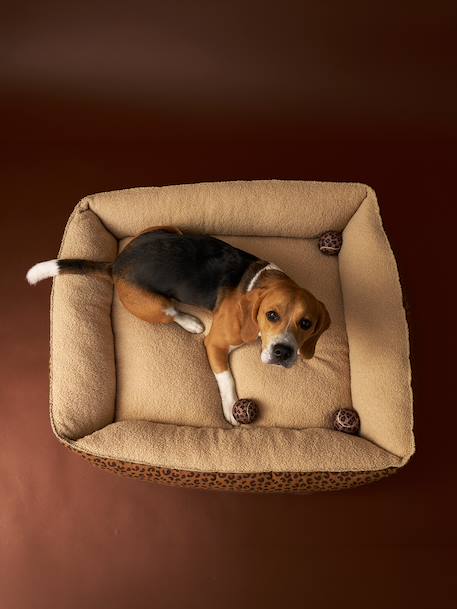 Panier matelassé en velours pour chien, disponible en 3 tailles camel+marron imprimé - vertbaudet enfant 
