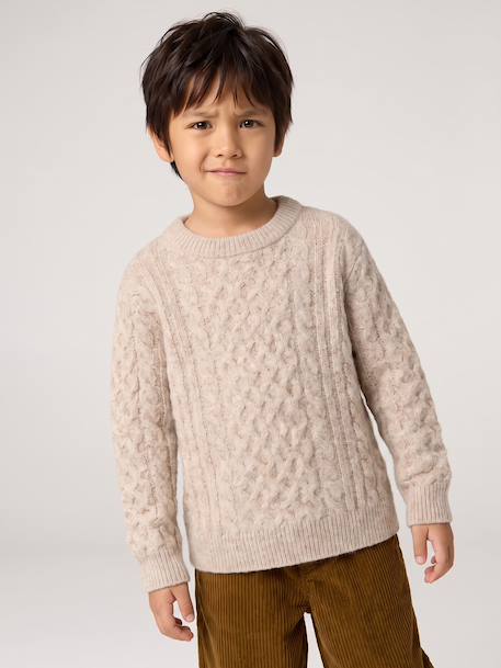 Pull garçon manches longues col rond beige chiné - vertbaudet enfant 