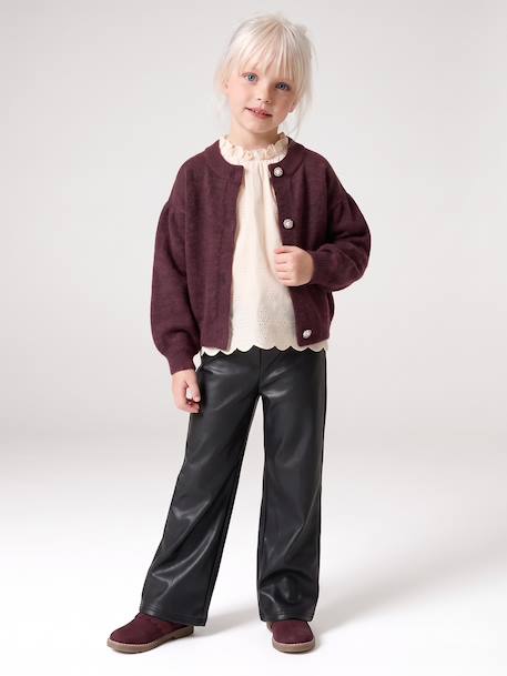 Lange slim legging met leerlook zwart - vertbaudet enfant 