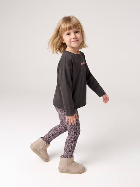 Meisjesshirt met lange mouwen antraciet+ecru+oudroze - vertbaudet enfant 