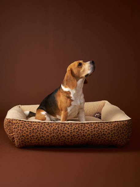 Panier matelassé en velours pour chien, disponible en 3 tailles camel+marron imprimé - vertbaudet enfant 