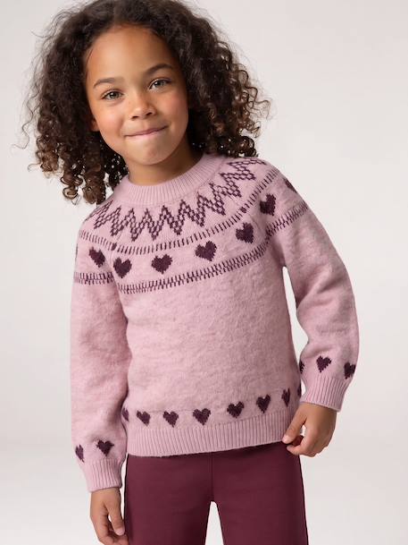 Pull fille manches longues col rond rose pâle+vert sauge - vertbaudet enfant 
