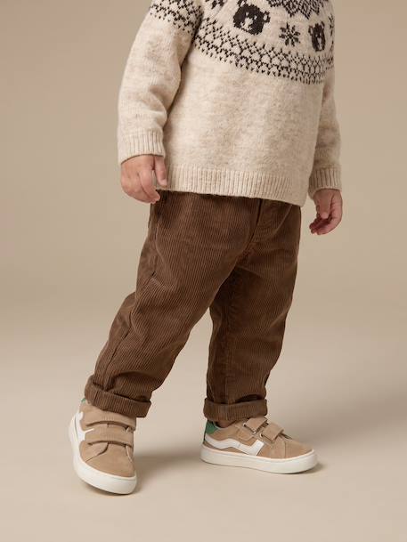Corduroy babybroek bruin+grijsblauw+karamel+korstmos - vertbaudet enfant 