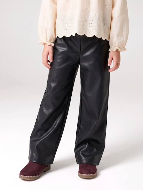 Lange slim legging met leerlook zwart - vertbaudet enfant 
