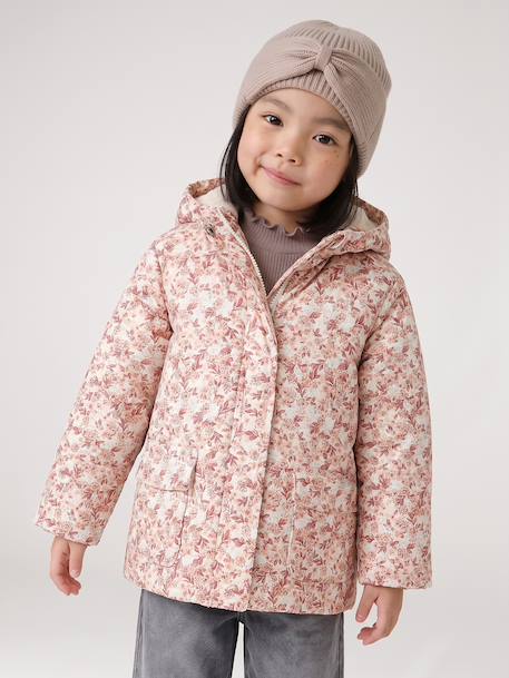 Gevoerde regenjas met bloemenprint vanille - vertbaudet enfant 