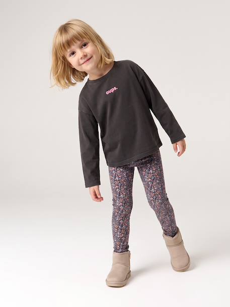 Legging fille doublé maille polaire bois de rose+encre+gris foncé+marron imprimé - vertbaudet enfant 