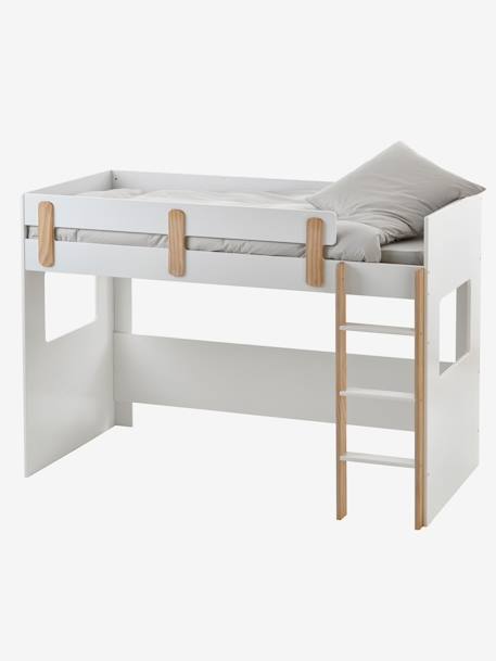 Lit mezzanine mi-hauteur enfant LIGNE EVEREST BLANC/BOIS+kaki - vertbaudet enfant 