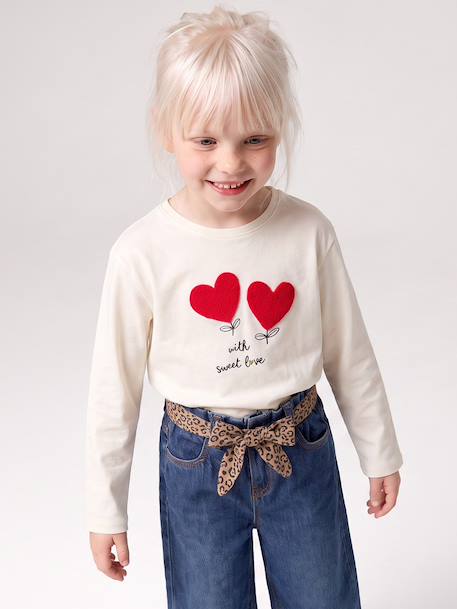 T-shirt manches longues fille écru+rose poudré - vertbaudet enfant 