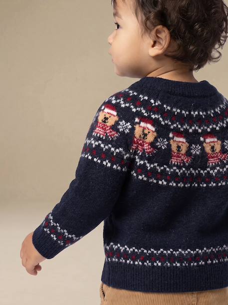 Jacquard trui baby jongen marineblauw - vertbaudet enfant 