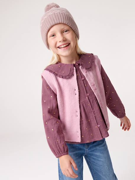 Gilet sans manches fille boutonné devant lilas+vanille - vertbaudet enfant 
