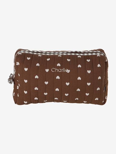 Trousse toilette Mama gaze coton beige imprimé+blanc+écru+noisette - vertbaudet enfant 