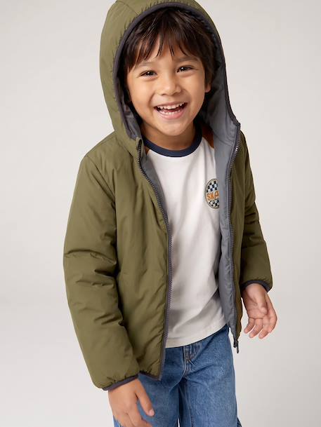 Blouson réversible réfléchissant garçon à capuche kaki - vertbaudet enfant 