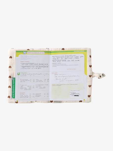 Protège carnet de santé en gaze de coton beige imprimé+cappuccino+ficelle - vertbaudet enfant 