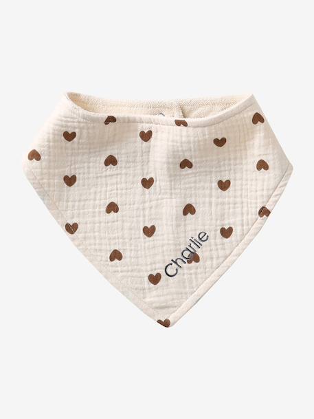 Set met 3 slabbetjes van katoengaas beige, bedrukt+cappuccino+ecru+grijsblauw+lichtroze+saliegroen+set groene panda+set vos+touw+veel beige+WIT - vertbaudet enfant 