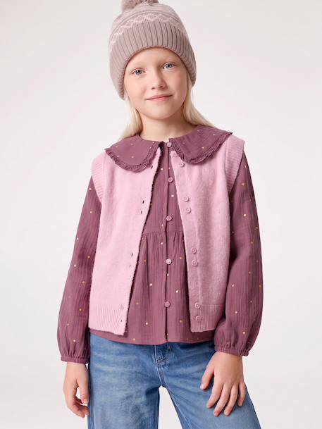Gilet sans manches fille boutonné devant lilas+vanille - vertbaudet enfant 