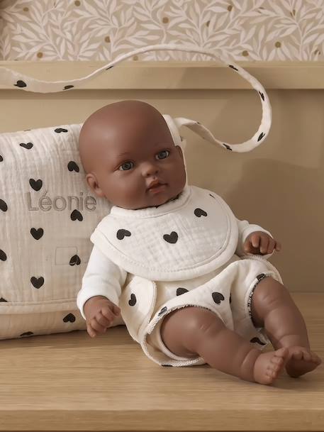Sac à langer poupon personnalisable + couche + bavoir écru+noir+rouge - vertbaudet enfant 