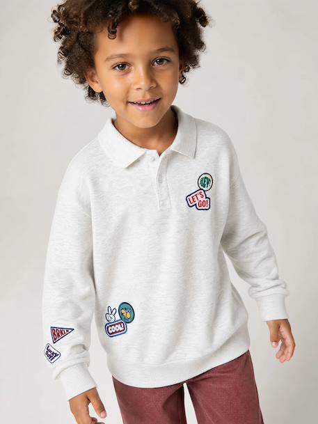 Sweat polo garçon gris chiné - vertbaudet enfant 