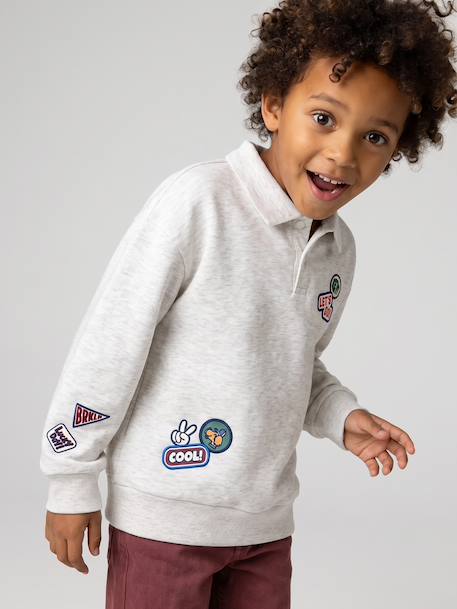 Sweat polo garçon gris chiné - vertbaudet enfant 
