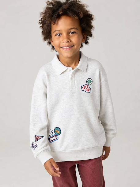 Sweat polo garçon gris chiné - vertbaudet enfant 