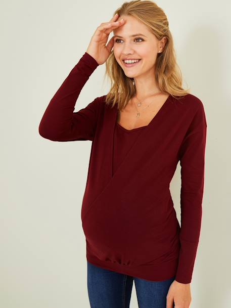 Gekruist zwangerschaps- en borstvoedings-T-shirt Bordeaux - vertbaudet enfant 