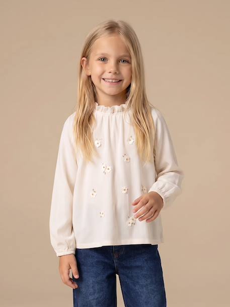 Lange meisjesblouse ecru - vertbaudet enfant 