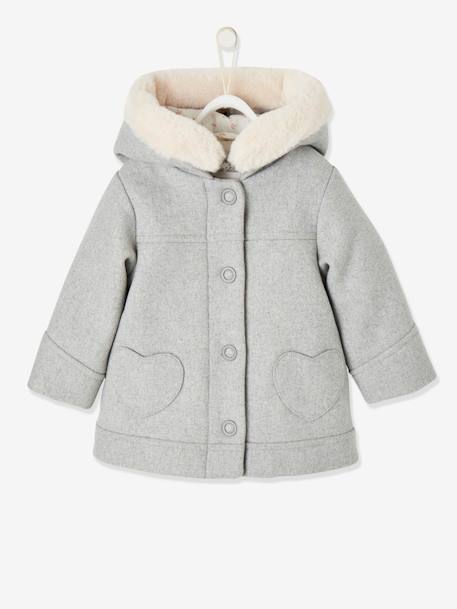 Manteau à capuche bébé fille drap de laine gris clair chine+marine - vertbaudet enfant 