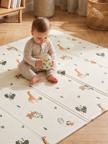 Waterdichte mat voor motoriek beige+ecru+geel+groen+meerkleurig+rozen - vertbaudet enfant 
