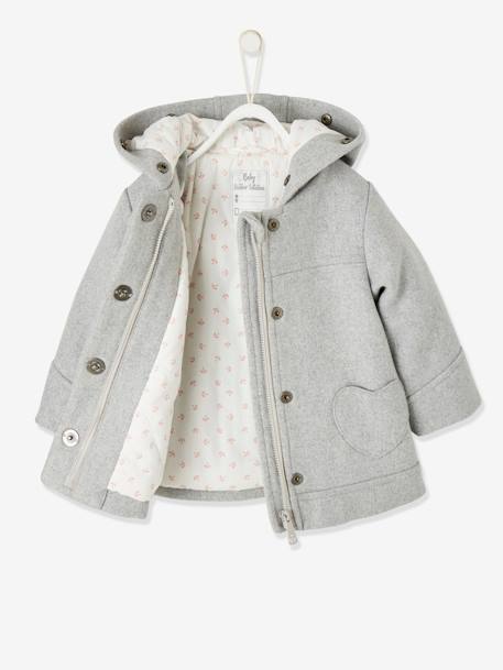 Manteau à capuche bébé fille drap de laine gris clair chine+marine - vertbaudet enfant 