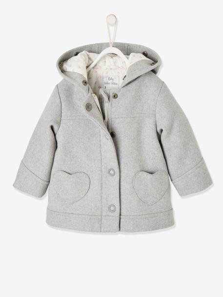 Manteau à capuche bébé fille drap de laine gris clair chine+marine - vertbaudet enfant 