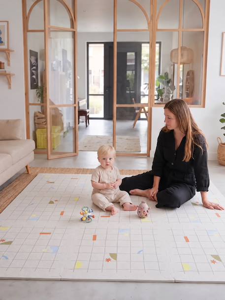 Groot tapijt met 9 schuimtegels beige+ecru+rood+rozen+zachtpaars - vertbaudet enfant 