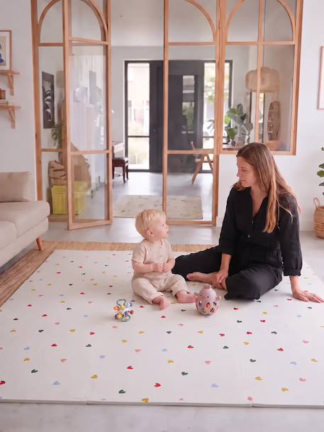 Groot tapijt met 9 schuimtegels beige+ecru+meerkleurig+rood+rozen+zachtpaars - vertbaudet enfant 