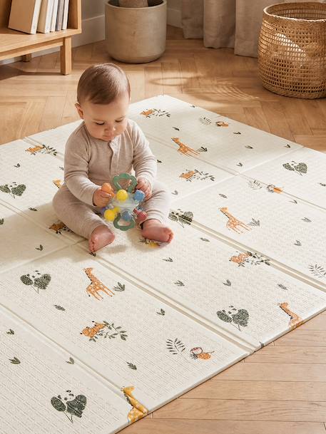 Waterdichte mat voor motoriek beige+ecru+geel+groen+meerkleurig+rozen - vertbaudet enfant 