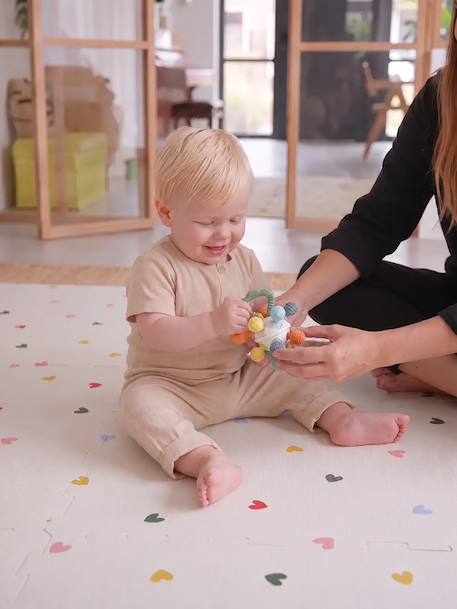 Groot tapijt met 9 schuimtegels beige+ecru+meerkleurig+rood+rozen+zachtpaars - vertbaudet enfant 