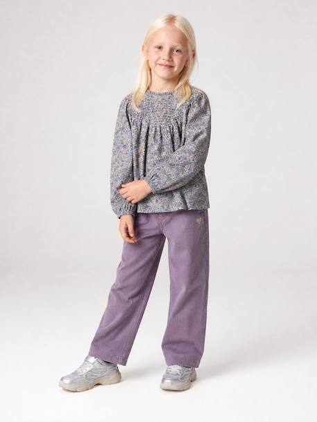 Blouse voor meisjes met gesmokte mouwen ivoor+lichtroze+saliegroen+vanille - vertbaudet enfant 
