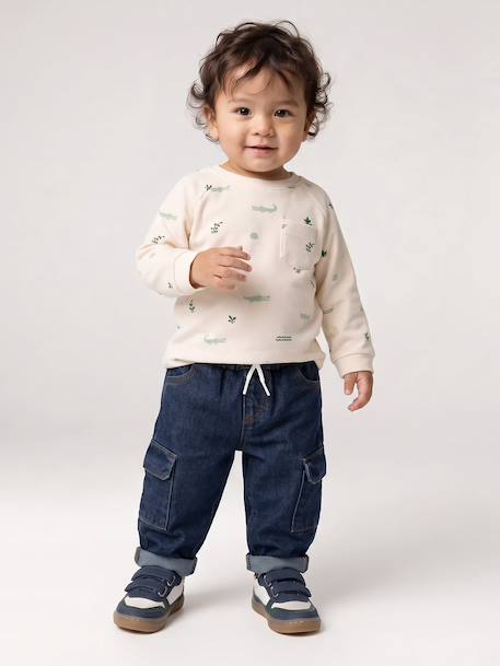T-shirt manches longues bébé garçon bleu grisé+vanille - vertbaudet enfant 