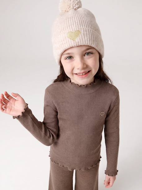 Ensemble fille bonnet, snood, moufles/mitaines avec badge coeur écru+marine+rose poudré - vertbaudet enfant 