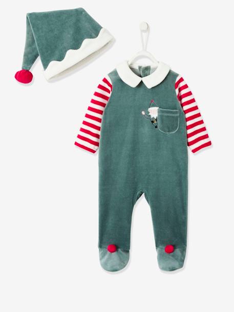 Pyjama bébé mixte + bonnet Joyeux Lutin coffret cadeau Noël vert sapin - vertbaudet enfant 
