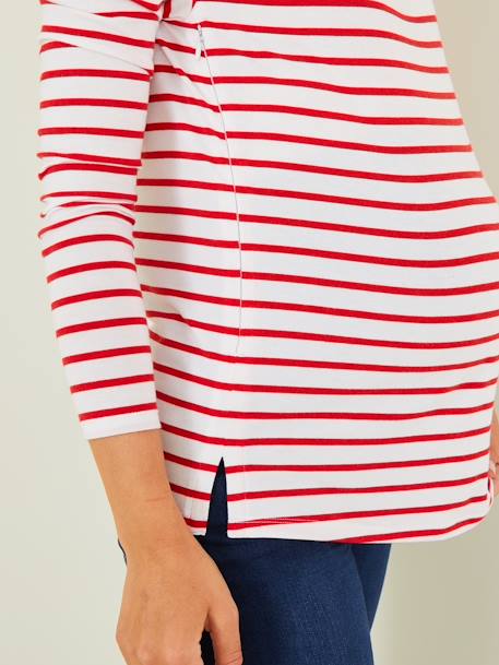 Crossover T-shirt voor zwangerschap en borstvoeding Wit met rode strepen - vertbaudet enfant 