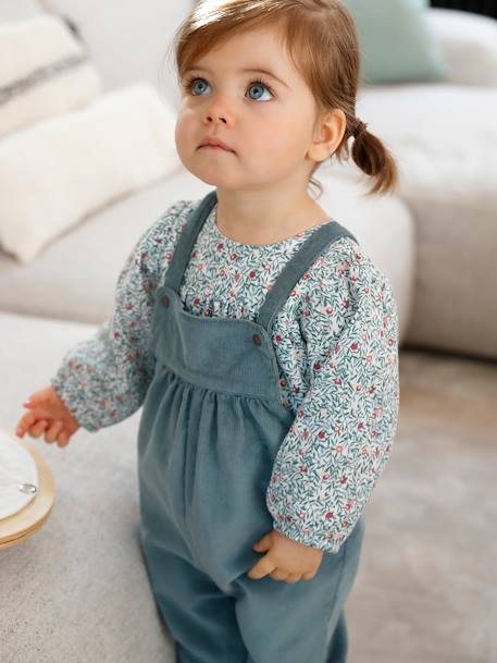Set fluwelen blouse en overall voor meisjesbaby hemelsblauw+oudroze - vertbaudet enfant 