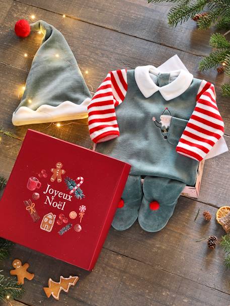 Pyjama bébé mixte + bonnet Joyeux Lutin coffret cadeau Noël vert sapin - vertbaudet enfant 