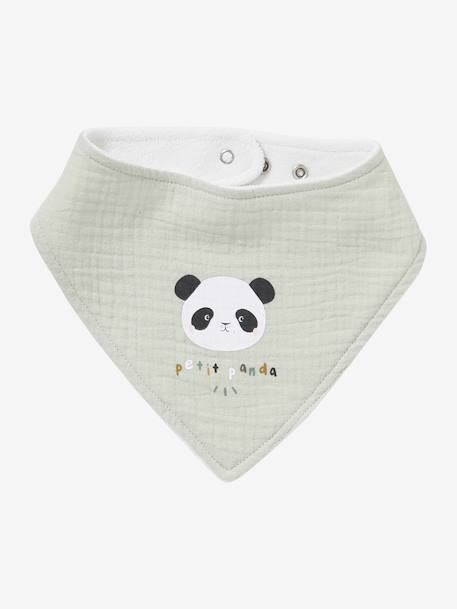 Lot 3 bavoirs bandanas en gaze de coton BLANC+carreaux vert+écru+lot beige+lot renard+lot vert panda+vert sauge - vertbaudet enfant 