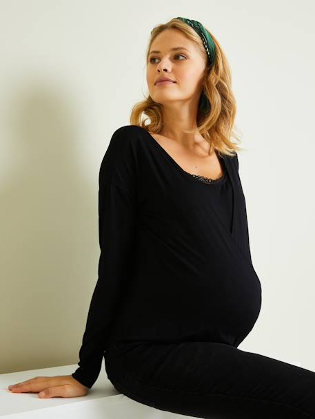 Zwangerschaps- en borstvoeding-T-shirt met kant Zwart - vertbaudet enfant 