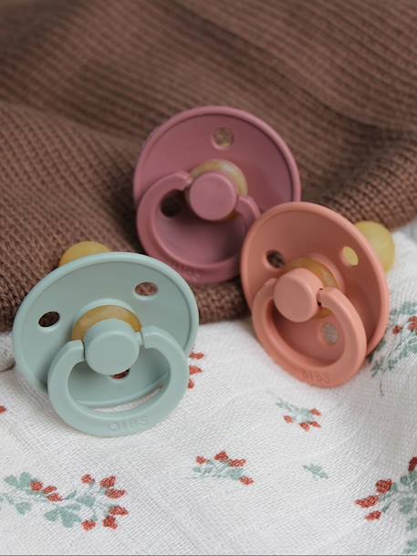 Set van 2 BIBS Colour-fopspenen, maat 1 van 0 tot 6 maanden Amandelgroen + kaki+Diepblauw + petrolblauw+IJzergrijs + babyblauw+Poederroze + vanille+rouge+Terracotta + poederroze - vertbaudet enfant 