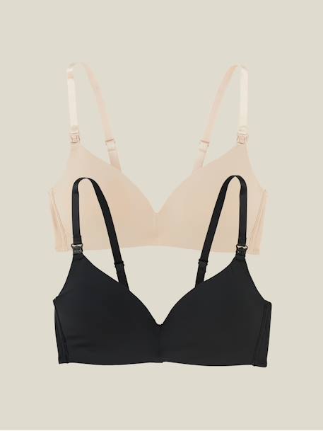 Lot de 2 soutiens-gorge d'allaitement en microfibre blanc+Lot de 2 SG nude + noir - vertbaudet enfant 