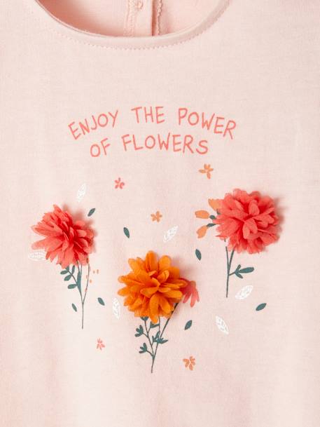 T-shirt bébé fleurs en relief rose grisé+vanille - vertbaudet enfant 