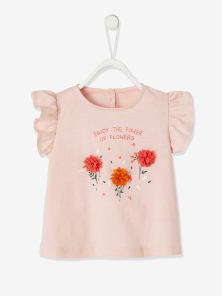 T-shirt bébé fleurs en relief rose grisé+vanille - vertbaudet enfant 