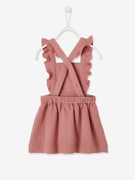 Robe bébé en gaze de coton bretelles à volants vieux rose - vertbaudet enfant 
