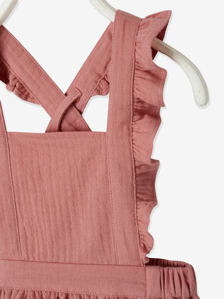 Robe bébé en gaze de coton bretelles à volants vieux rose - vertbaudet enfant 