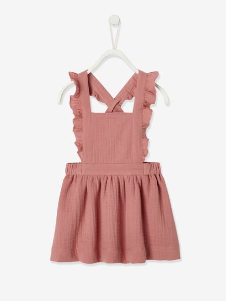 Robe bébé en gaze de coton bretelles à volants vieux rose - vertbaudet enfant 